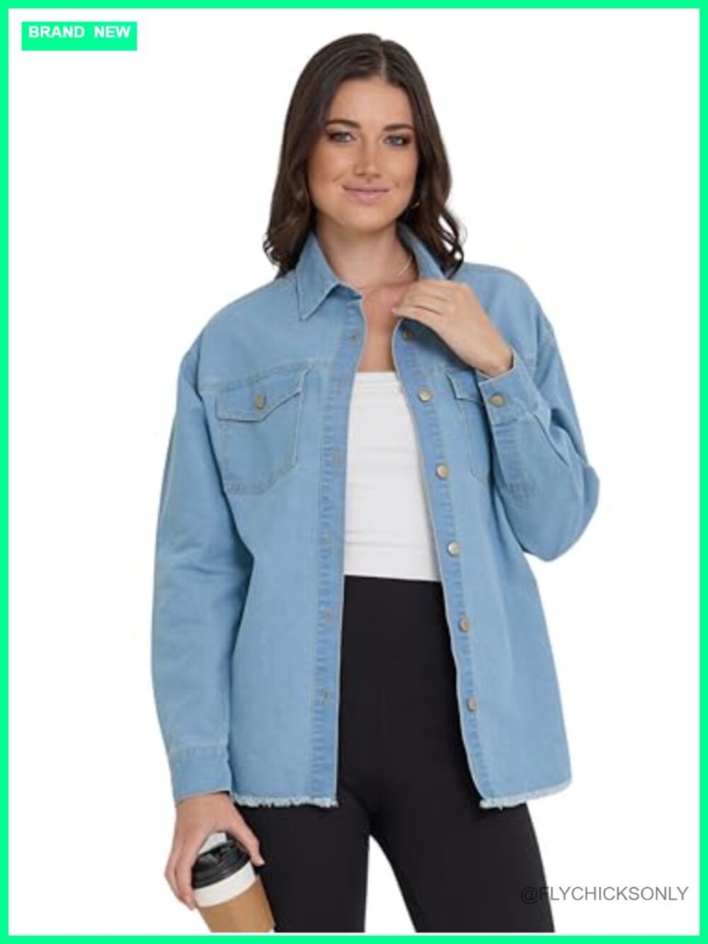 Oversized Denim Button Down Shacket for Women Long Sleeve Jean Shirt